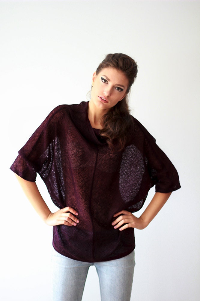 Deep Purple Linen Blouse Summer Kimono Women Oversized Shirt - Etsy