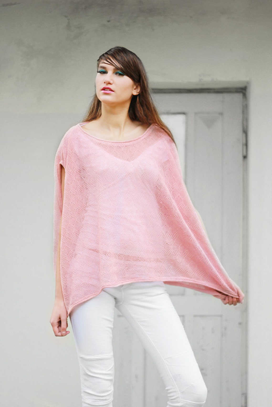 Pastel Pink Blouse Linen Blouse Loose Fit Shirt Summer Sheer Etsy