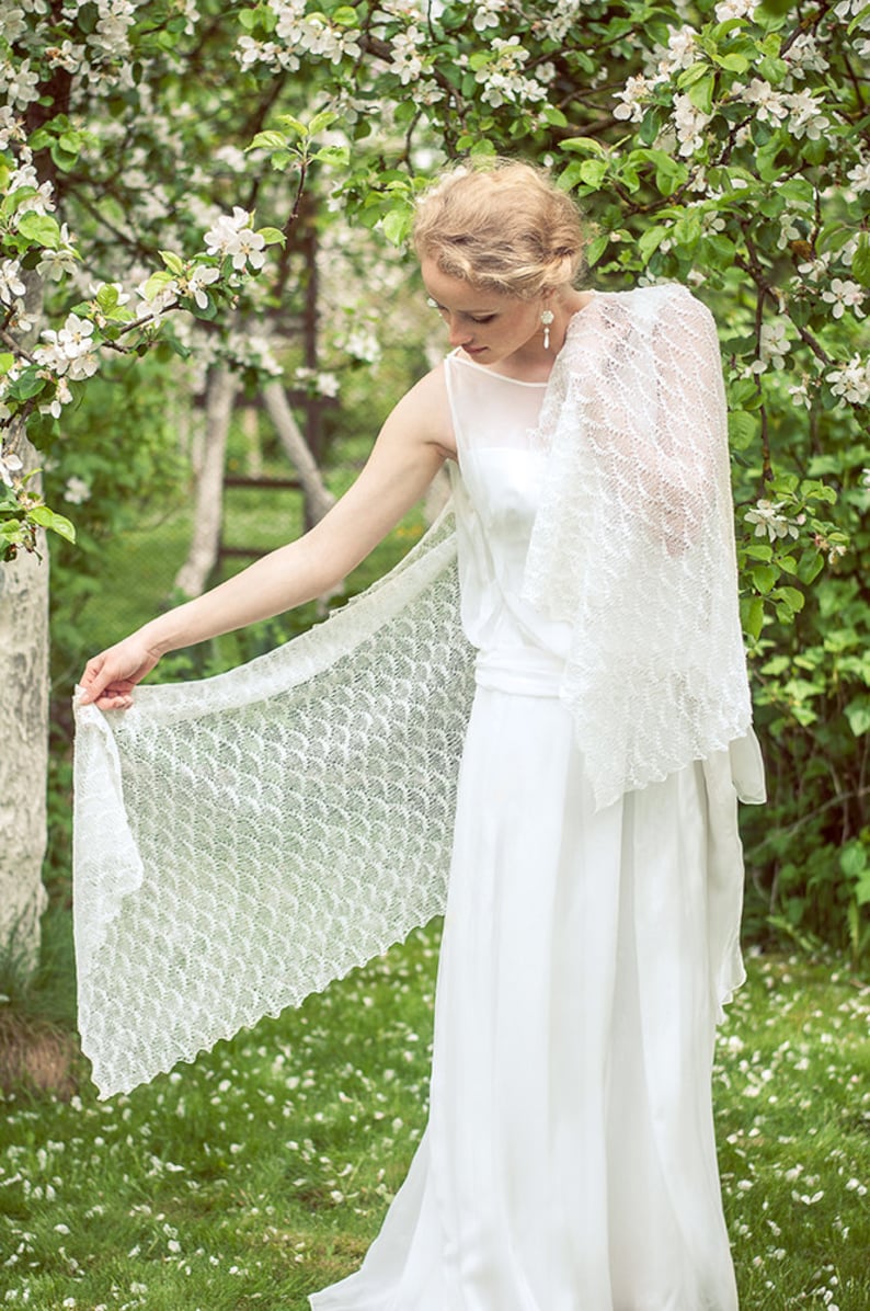 White bridal shawl Linen scarf Lace wedding ivory stole Etsy
