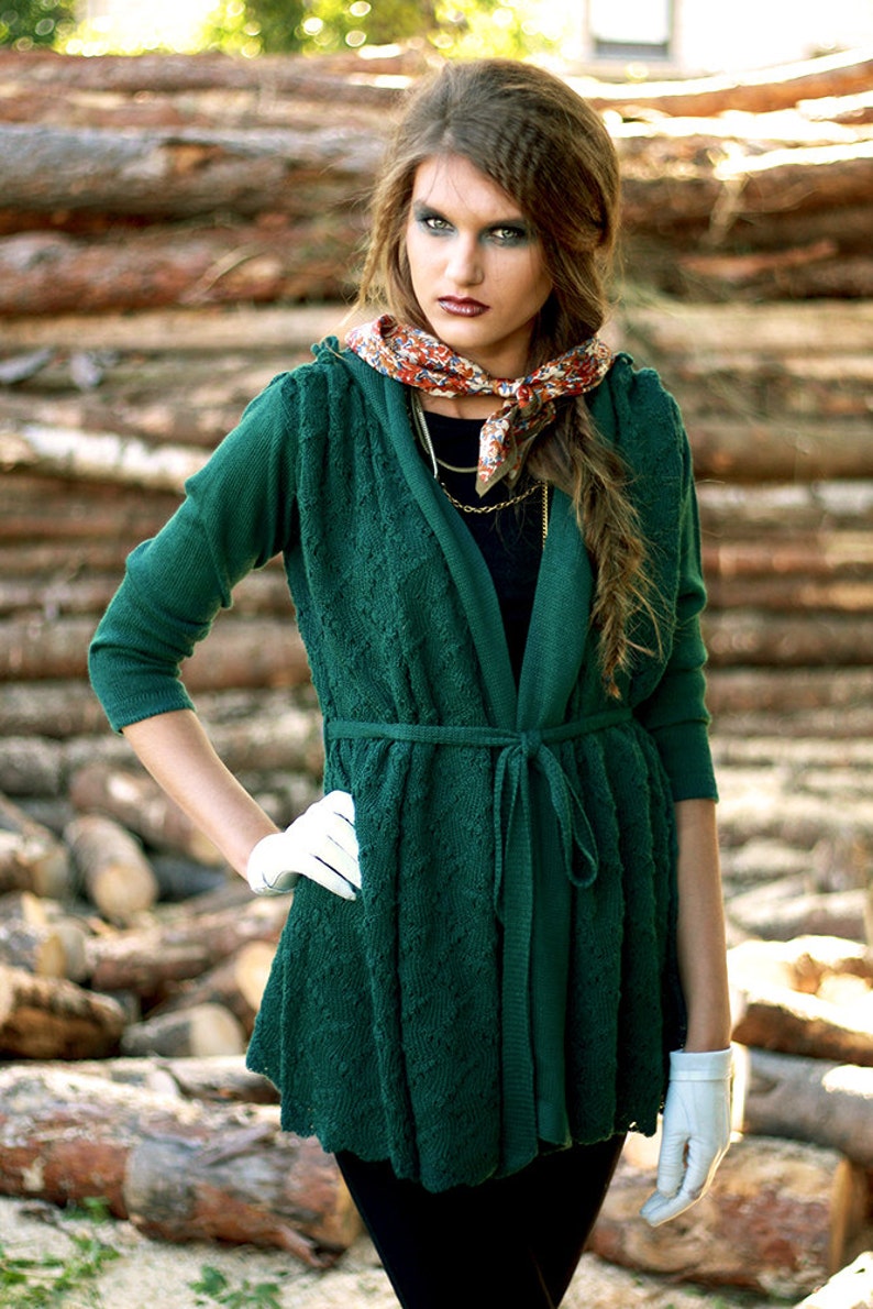 Emerald Oversized Cardigan Knitted Merino Wool Jacket Ultramarine Green Bat Sweater, Many Ways to Wear Cardigan image 4