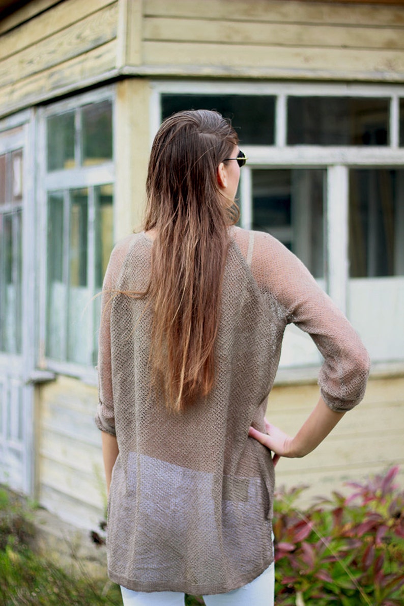 Knit Linen Sweater With Gauze Sleeves Summer Beach Blouse Etsy