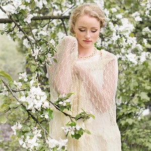 Ivory wedding lace scarf Off white bridal sheer stole Knit linen shawl Lightweight cape Bride evening summer wrap Church shoulders cover up