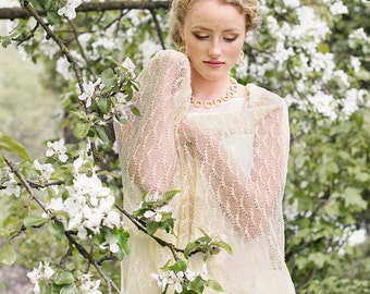 Sciarpa in pizzo da sposa avorio Stola velata da sposa bianco sporco Scialle in lino lavorato a maglia Mantella leggera Avvolgimento estivo da sera per la sposa Coprire le spalle della chiesa