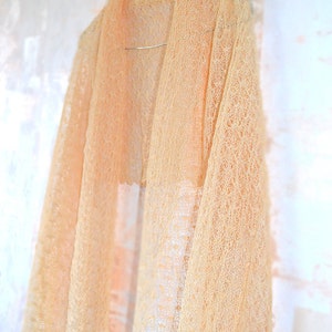 Peach linen scarf wrap Wedding lace shawl Bridesmaids Gifts Shawl Knitted cape shawl Light evening shawl Beach cover up Gauzy shoulder cover image 4