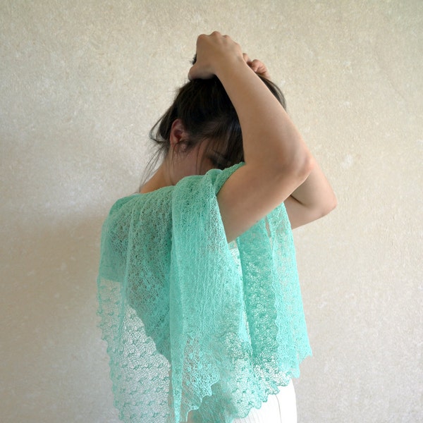 Mint linen scarf Wedding lace knit shawl Knitted summer lightweight wrap Bridesmaid gift gauzy stole Transparent boho cover up Elegant event