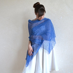 Blue linen sheer shawl Wedding light cover up Lace bridesmaids shawls Boho scarf wrap Loose knit evening cape Elegant gauzy summer stole image 4