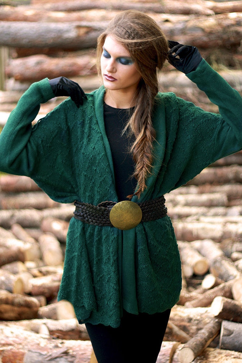 Emerald Oversized Cardigan Knitted Merino Wool Jacket Ultramarine Green Bat Sweater, Many Ways to Wear Cardigan image 1