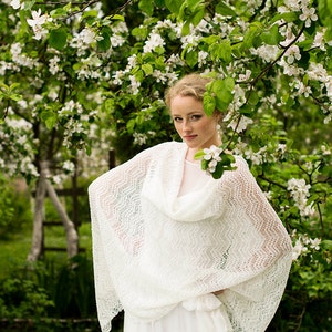 Bridal Lace Shawl White Wedding Stole Linen Shawl Knit Bridal Cover Up Summer Wedding Shawl Boho Ecru Scarf Beach wedding scarf wrap image 4