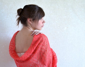 Coral Pink Scarf Linen Shawl Bridesmaid Stole Wedding Shawl Sheer Lace Stole Boho Shawl Beach Wedding Stole Gauze Scarf