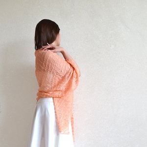 Peach Lace Linen Scarf  Pale Salmon sheer Shawl Bridesmaid Stole Summer evening Scarf wrap Boho knit Shawl Beach wedding cover up