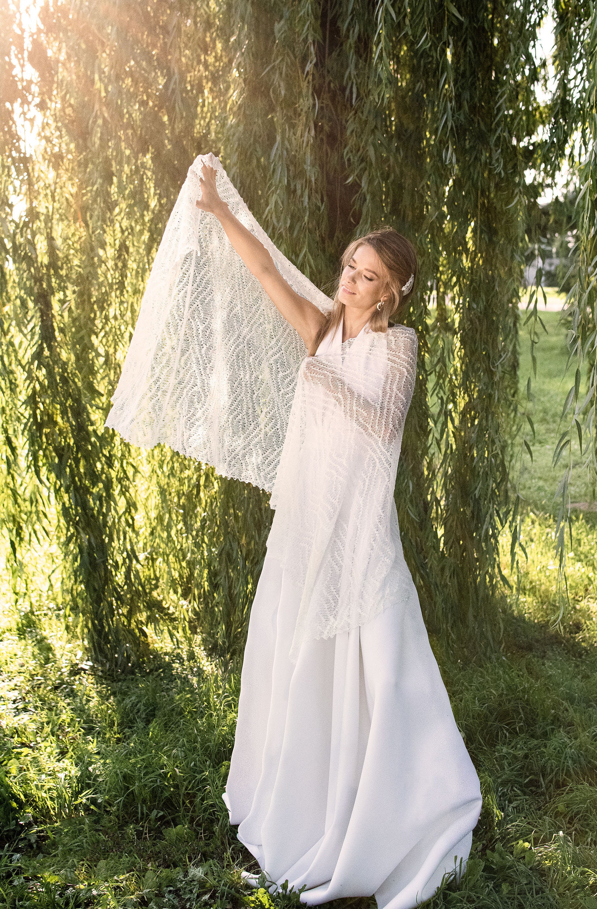 White Bridal Shawl Linen Scarf Lace Wedding Ivory Stole Knitted Shawl White Bridal Shawl Linen Scarf Lace Wedding Ivory Stole Knitted Shawl