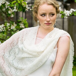 Bridal Lace Shawl White Wedding Stole Linen Shawl Knit Bridal Cover Up Summer Wedding Shawl Boho Ecru Scarf Beach wedding scarf wrap image 3