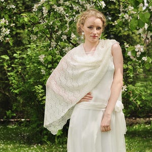 Bridal Lace Shawl White Wedding Stole Linen Shawl Knit Bridal Cover Up Summer Wedding Shawl Boho Ecru Scarf Beach wedding scarf wrap image 5