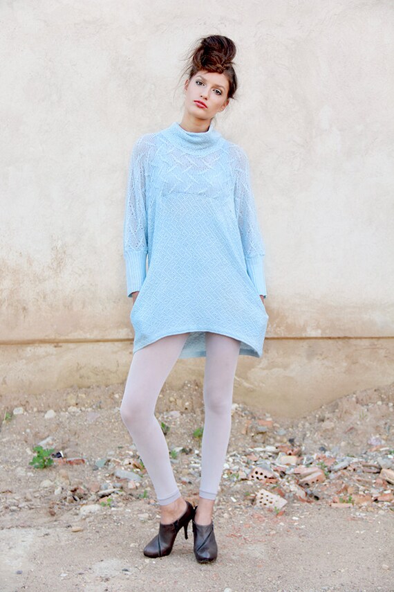 Loose Knit Dress Sky Blue Loose fit tunic Knitted lace tank top Long kimono sweater Pastel Blue linen cotton knitwear Loose Knit Dress Sky Blue Loose fit tunic Knitted lace tank top Long kimono sweater Pastel Blue linen cotton knitwear