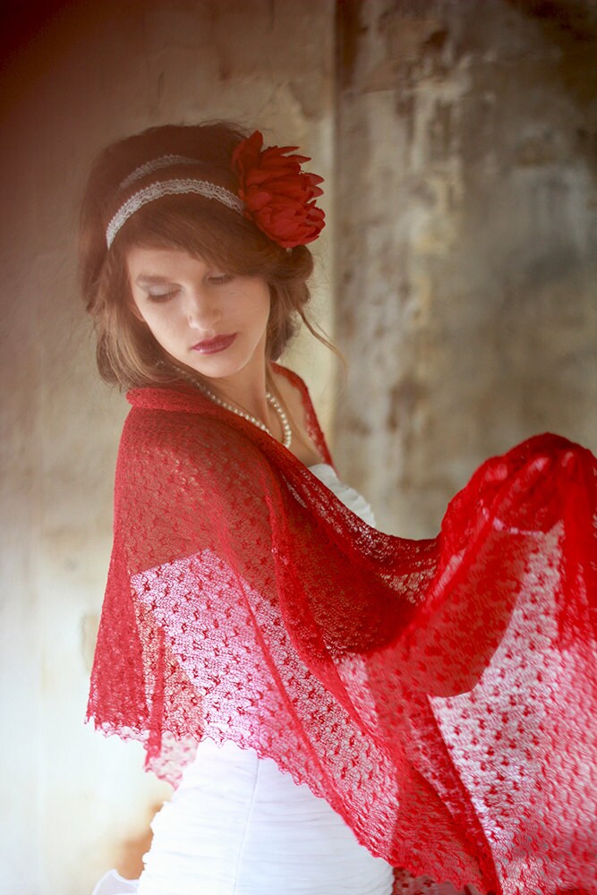 Red Linen Scarf Wedding Stole Bridesmaid shawl Sheer Lace Etsy