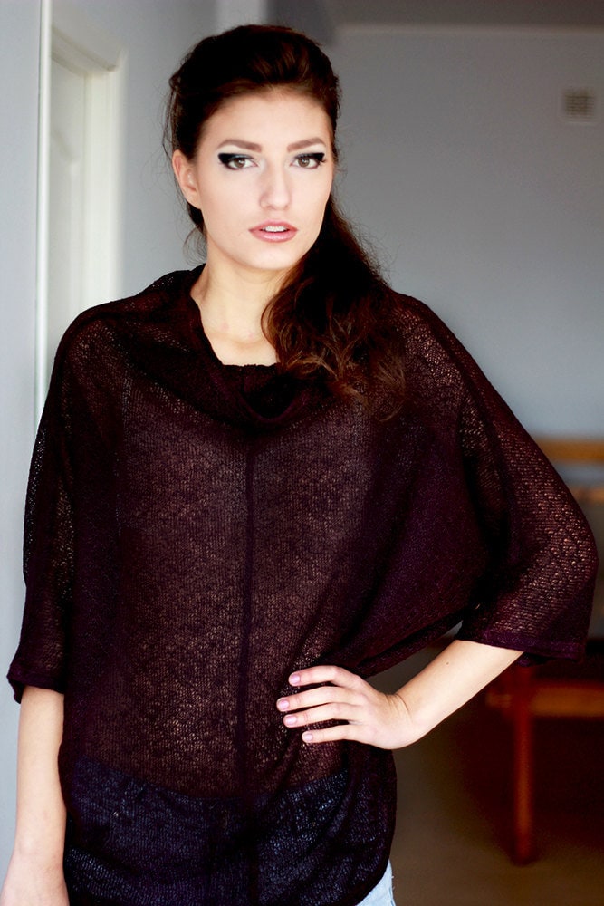 Deep Purple Linen Blouse Summer Kimono Women Oversized Shirt Etsy