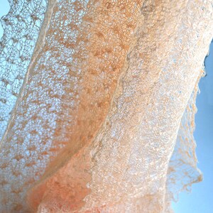 Peach linen scarf wrap Wedding lace shawl Bridesmaids Gifts Shawl Knitted cape shawl Light evening shawl Beach cover up Gauzy shoulder cover image 3