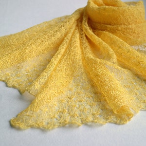 Linen yellow scarf Bridesmaids shawl Wedding lace stole Knitted sheer wrap Lemon see through cover up Gift her lightweight summer scarf