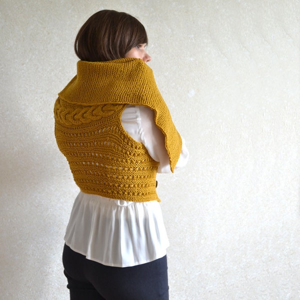 Mustard knit Vest Alpaca Wool Top Hand Knitted Cardigan Honey Gold Sweater  Knitted Shrug Two Ways To Wear Sweater