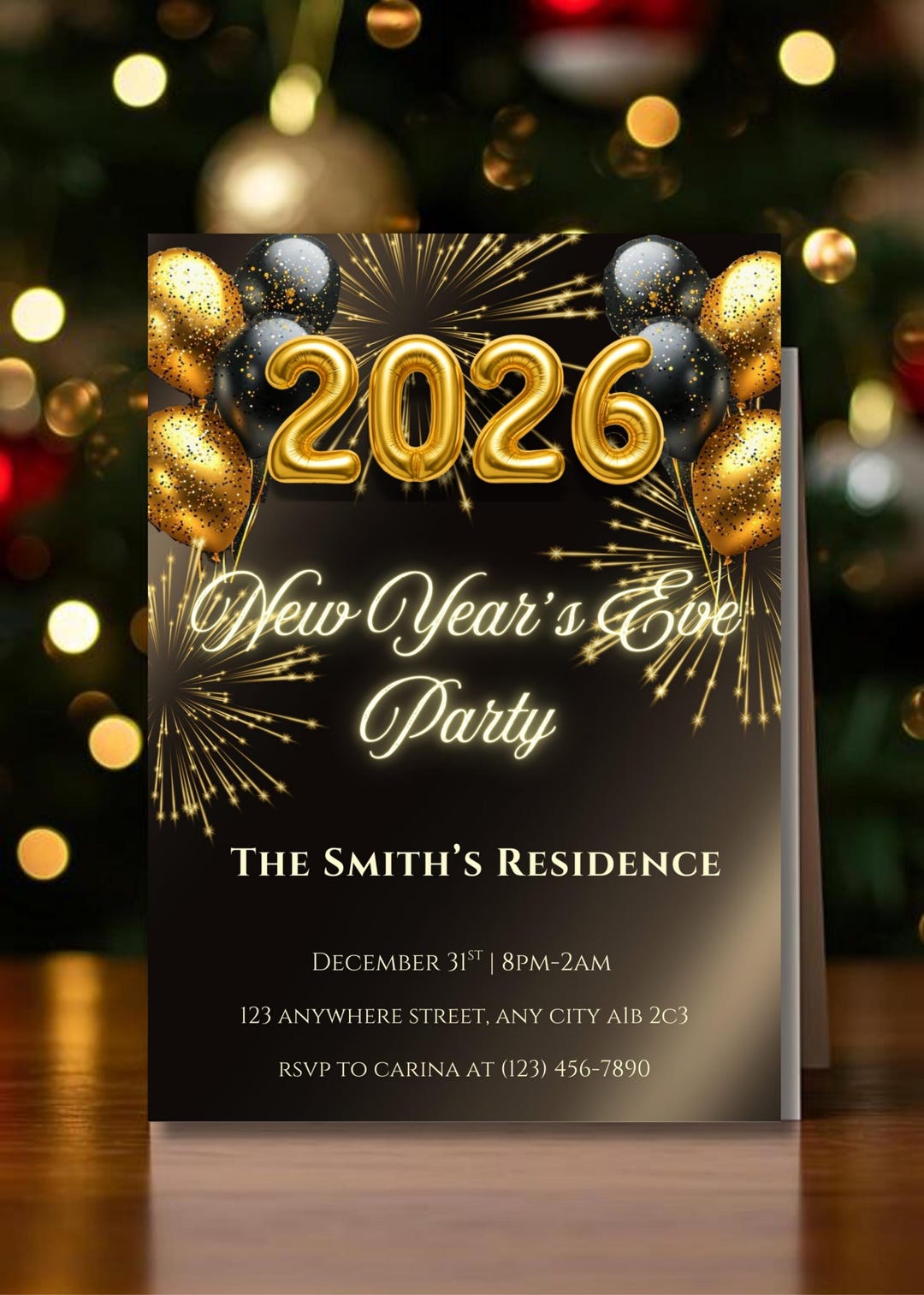 New Year's Eve Party Invitation Template | Editable Gold New Year's ...