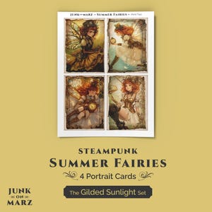Ensemble de lumière du soleil dorée - Ensemble de portraits de fées d'été steampunk 2 | Cartes imprimables pour la journalisation