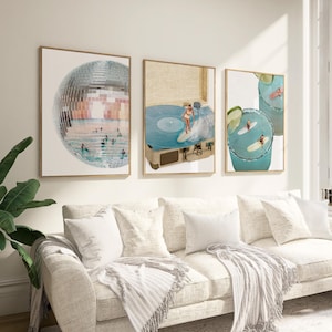 Küsten Groove 3er Set || Disco Strand Surf Bild, Retro Sommer, trendige Küstenästhetik, Strandbild, funky Collage Kunst, DRUCKBARE WALLART
