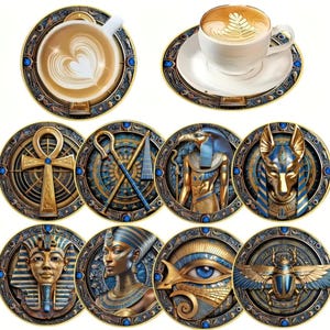 Luxury Ancient Egyptian Tea Coaster Set | Elegant Ancient Egyptian Art