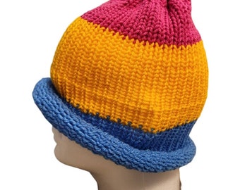 Pink Gold and Blue Pansexual PRIDE Medium Weight Beanie