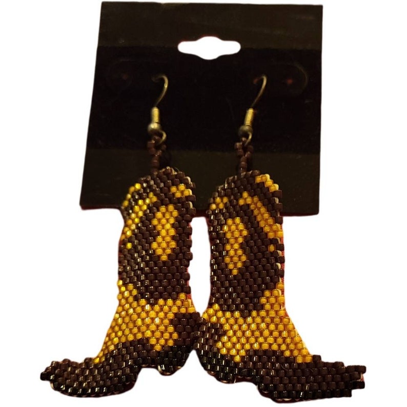 Brown Beaded Brick Stitch Cowboy Boot Earrings Etsy