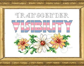 Transgender Visibility Cross Stitch Pattern Floral Daisies
