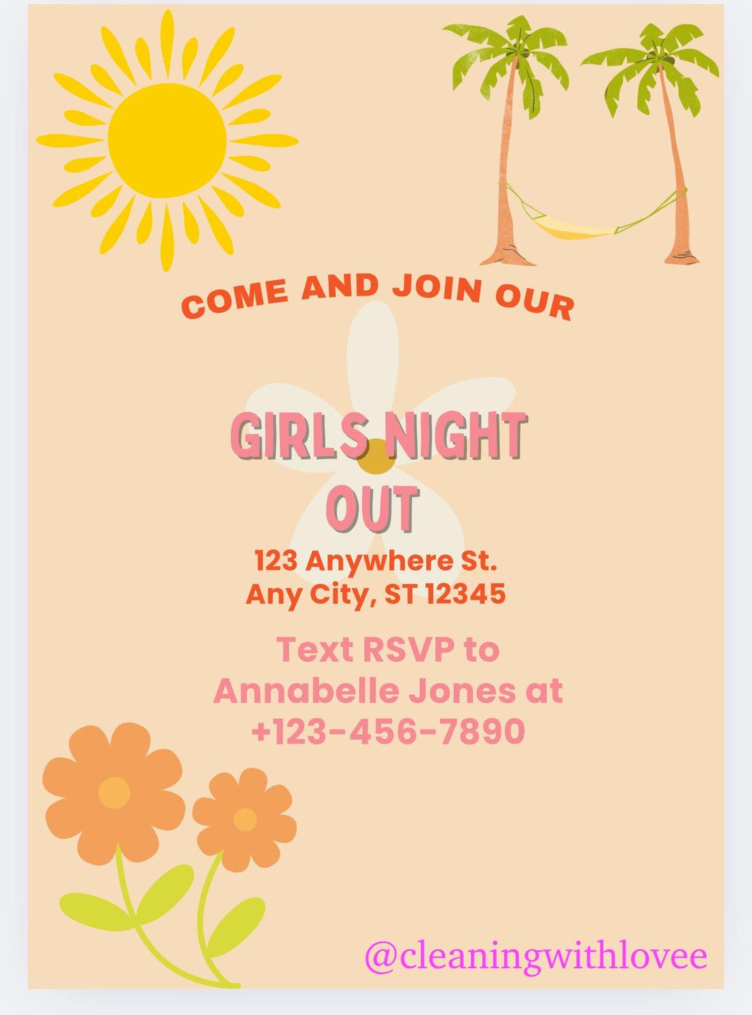 Editable Girls Night Out Flyer Template – Summer Party Invitation for ...