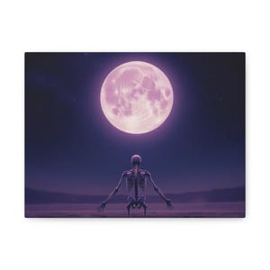 Moody Skeleton Canvas Art Print: Full Moon Halloween Wall Decor