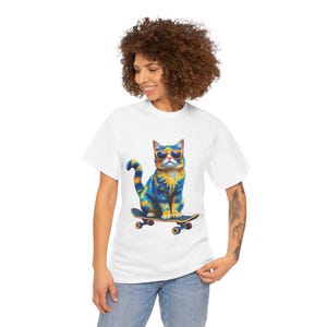Skateboarding Cat Graphic Tee: Unisex Heavy Cotton Shirt