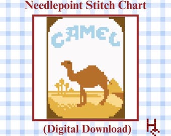 Naaldpuntpatroon sigarettenetiket | Retro mini-borduurpuntkaart | 18 mesh borduurpuntornament | Digitale pdf-download