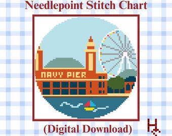 Patrón de bordado para adorno/gráfico de puntadas del Navy Pier de Chicago (descarga en PDF)