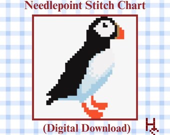 Mini Puffin Nadelspitze Muster | Papageientaucher PDF Chart | Küsten Sticknadel Design | Anfänger Nadelspitze | Sofortdownload | Maine inspiriert