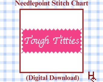 Patrón de bordado "Tough Titties" / Gráfico de bordado con cita divertida / Letrero de bordado de malla 18 / Descarga digital en PDF