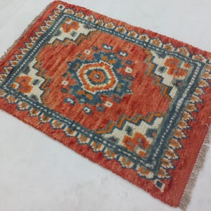 Rust Orange Tribal Wool Rug, Geometric Berber Area Rug, Handmade Oriental Carpet, Boho 2x3 Rug, Hand Knotted Moroccan Rug