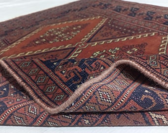 Hand-Knotted Wool Rug – Vintage Rust Bukhara Design | 2.6x4 ft Accent Rug | Handmade Wool Doormat | Nordic Knots Inspired Decor