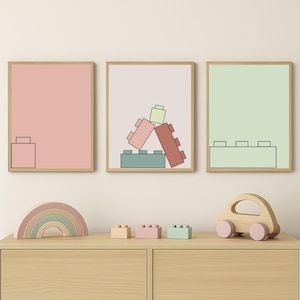 Kids Building Block Posters, Bedroom Poster Digital Print, Minimalist, Set of 6 Digital Files 16x20, Matte Pastel Colors