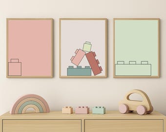 Building Block Prints, Minimalist Kids Bedroom Decor (Set of 6 Digital Files)