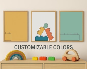 Customizable Building Block Prints – Kids Playroom Decor (Set of 6, Digital Download)