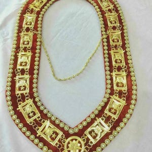 Shriner – Masonic Rhinestone Around Chain Collar – Gold/Silver on Red + Free Case