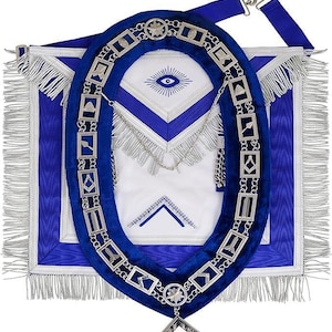 Masonic Worshipful Master 100% Lambskin Apron Blue With Chain Collar Free Jewel, Standard