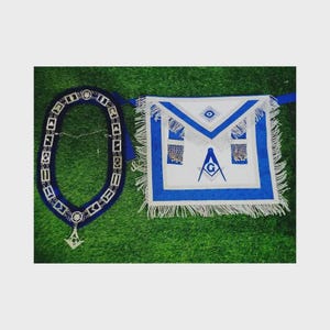 Neue Masonic Regalia Master Mason Schürze Blau mit Kettenkragen