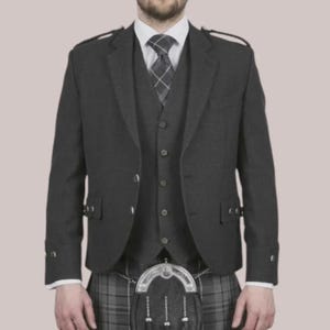 Argyle Tweed Kilt Jacke mit Weste Schottische Hochzeit Jacke Argyll mit Weste Anthrazit Farbe