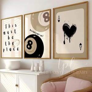 Zestaw retro 3-częściowej sztuki ściennej do pobrania natychmiast 8 Ball Poster Ace Card Print Czując się szczęśliwym w mieszkaniu studenckim Y2K Wystrój pokoju Modne wydruki z lat 70.