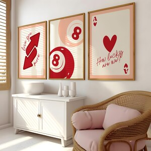 Retro muurkunst set van 3 – afdrukbare Y2K-posters, Ace Card, 8 Ball, Love You More – trendy slaapzaal, decor universiteitsappartement, cadeau voor BFF