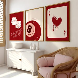 Retro 3-teiliges Set Wand Kunst Sofortiger Download 8 Ball Poster Ace Karte Druck Fühlen Glücklich College Wohnung Y2K Raum Dekor Trendy 70er Jahre Drucke
