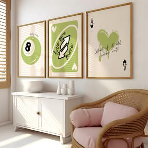 Retro 3-teiliges Set Wand Kunst Sofortiger Download 8 Ball Poster Ace Karte Druck Fühlen Glücklich College Wohnung Y2K Raum Dekor Trendy 70er Jahre Drucke